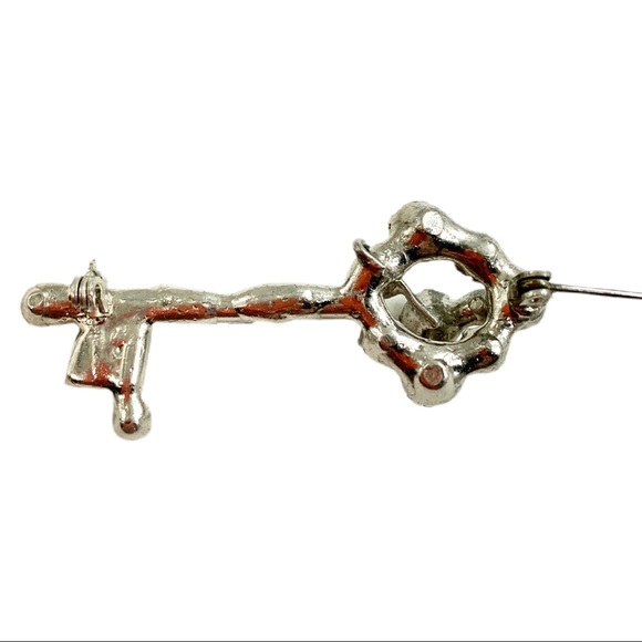 Vtg Unsigned Rhinestone Skeleton Key Brooch 1950s - Picture 9 of 10